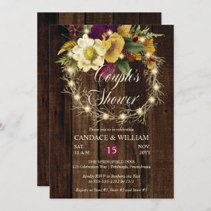 Rustic Woodsy Lighted Wreath Couple's Shower Invitation
