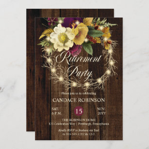 Rustic Woodsy Lighted Wreath Retirement Party Invitation