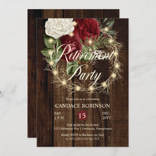 Rustic Woodsy Lighted Wreath Retirement Party Invitation