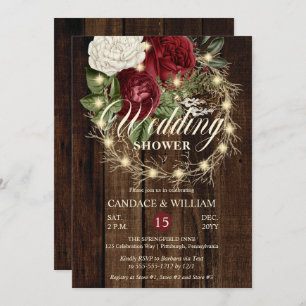 Rustic Woodsy Lighted Wreath Wedding Shower Invitation