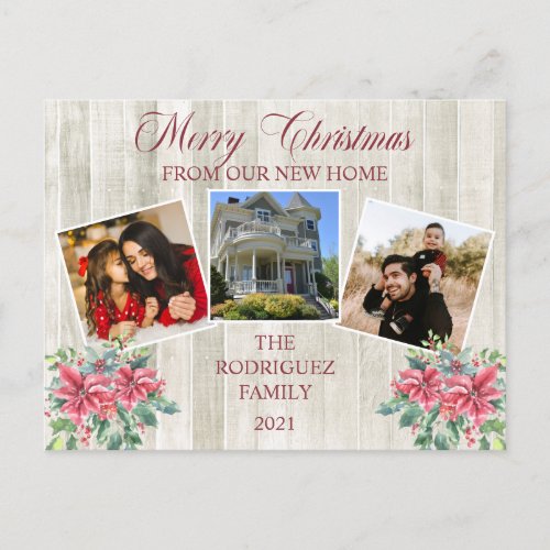 Rustic Woodsy Merry Christmas _ New Home Photo Ann Holiday Postcard