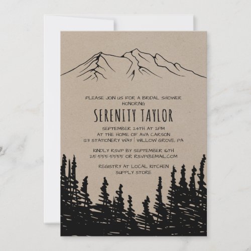 Rustic Woodsy Mountain Bridal Shower Invitation