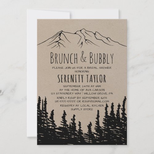 Rustic Woodsy Mountain Brunch  Bubbly Invitation