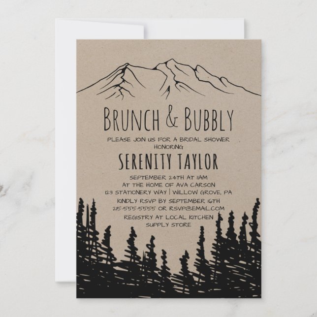 Rustic Woodsy Mountain Brunch & Bubbly Invitation (Front)