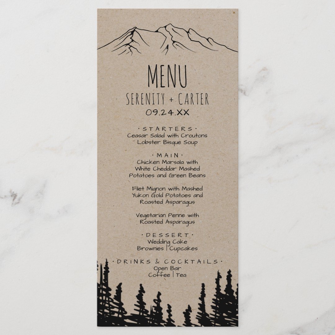 Rustic Woodsy Mountain Dinner Menu Card Zazzle