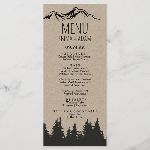 Rustic Woodsy Mountain Dinner Menu Card