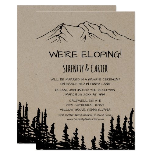 Rustic Woodsy Mountain Elopement Reception Invitation