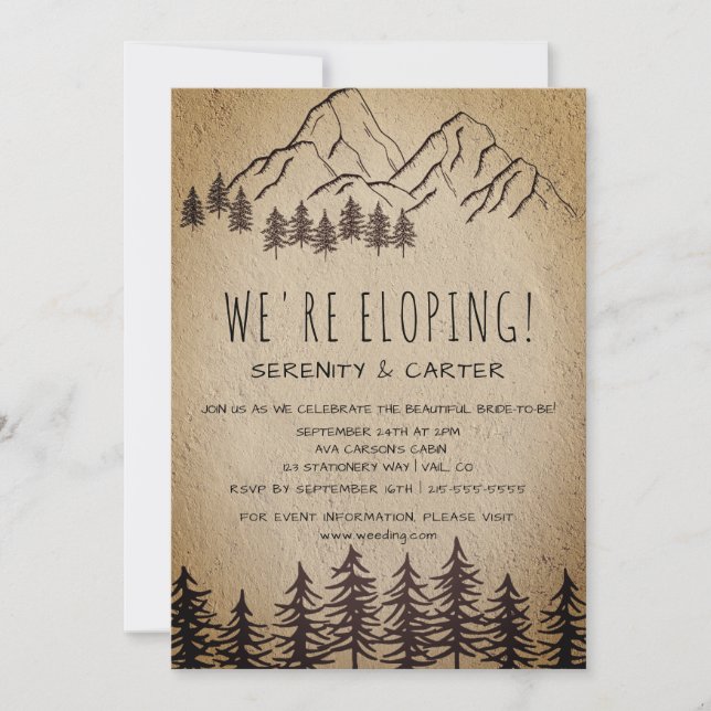 Rustic Woodsy Mountain Elopement Reception  Invitation (Front)