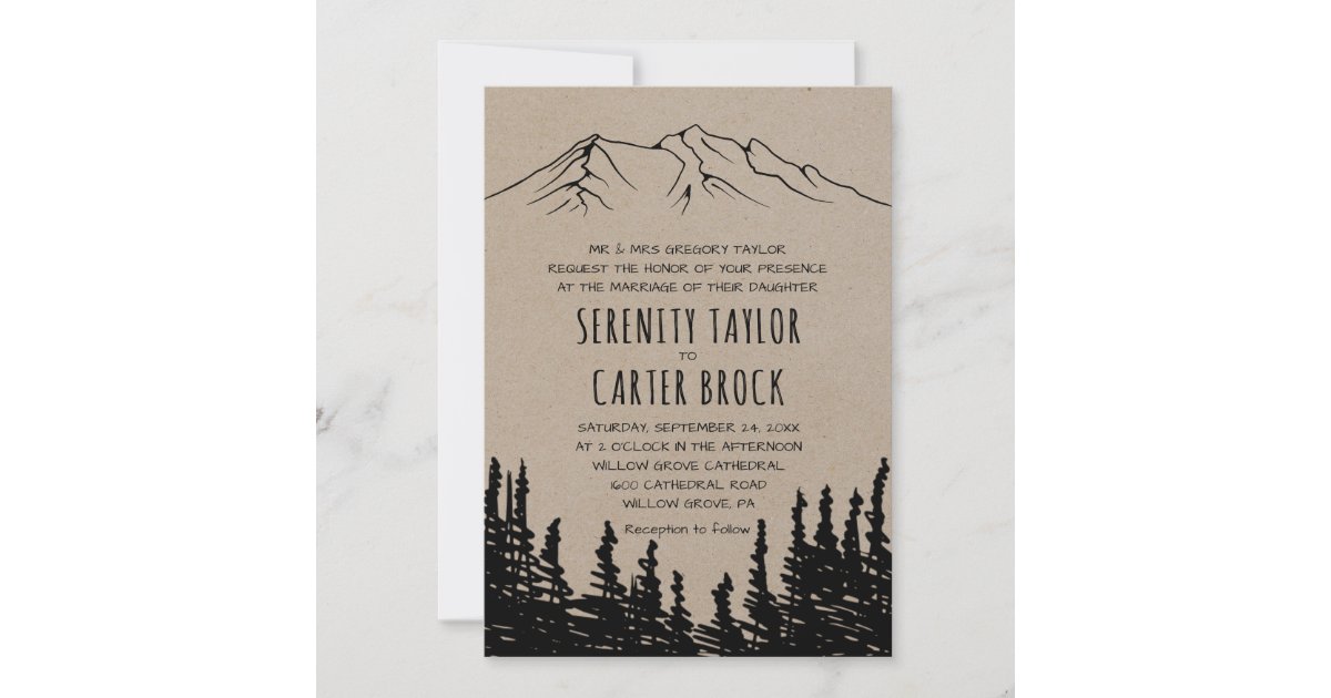 Rustic Woodsy Mountain Formal Wedding Invitation | Zazzle