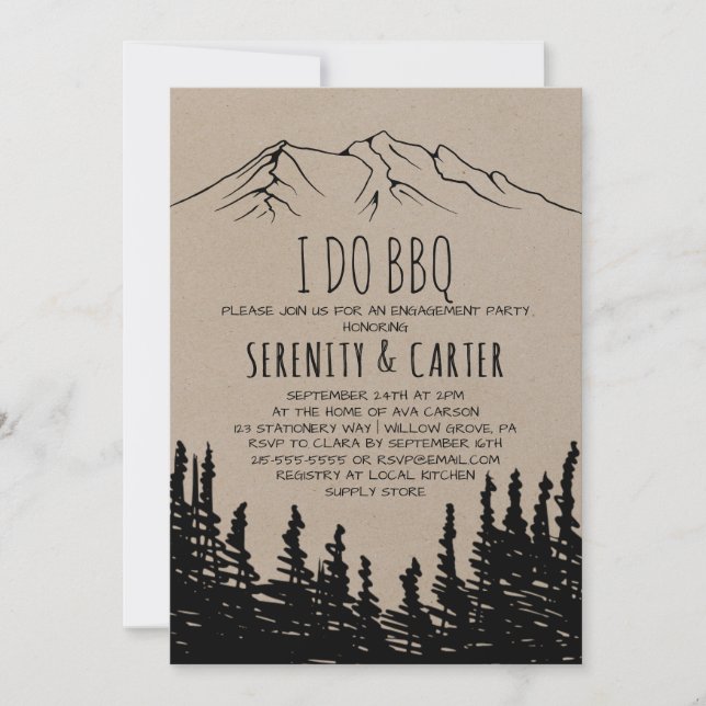 Rustic Woodsy Mountain I Do BBQ Invitation (Front)