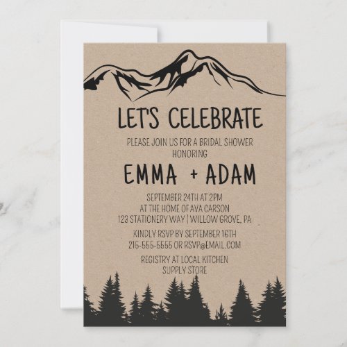 Rustic Woodsy Mountain Lets Celebrate Invitation