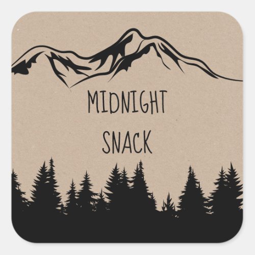 Rustic Woodsy Mountain Midnight Snack Favor Square Sticker