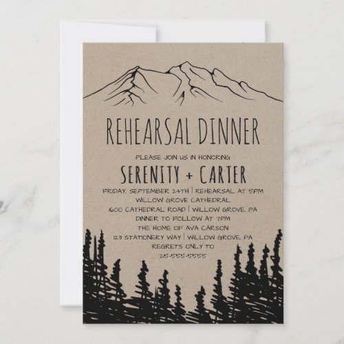 Rustic Woodsy Mountain Rehearsal Dinner Invitation