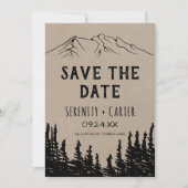 Rustic Woodsy Mountain Save the Date Card (Front)