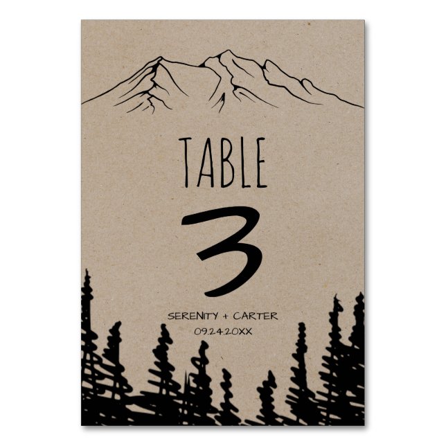 Rustic Woodsy Mountain Table Number (Back)