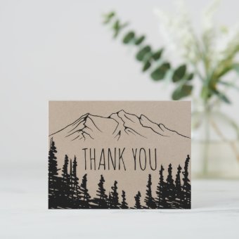 Rustic Woodsy Mountain Thank You Postcard | Zazzle