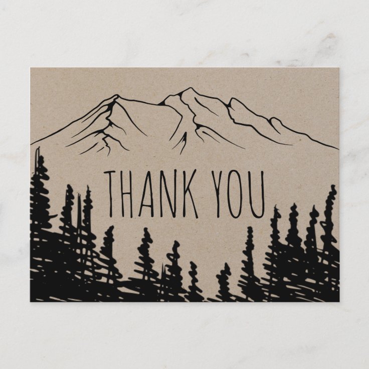 Rustic Woodsy Mountain Thank You Postcard | Zazzle