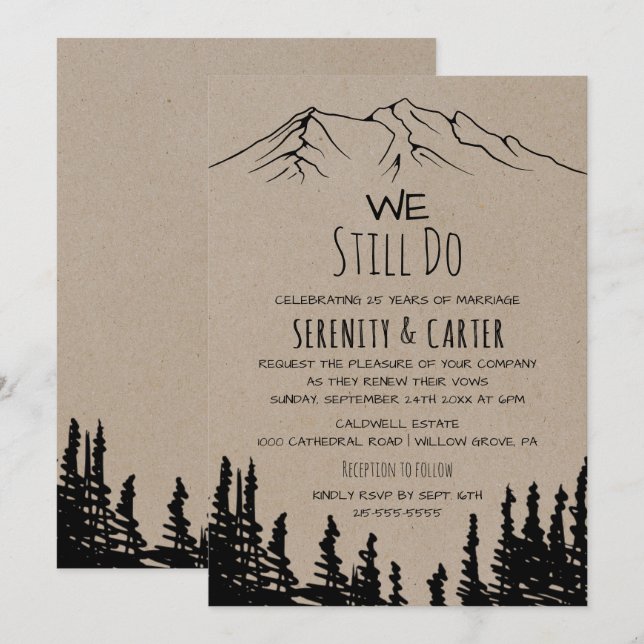 Rustic Woodsy Mountain Vow Renewal Invitation (Front/Back)