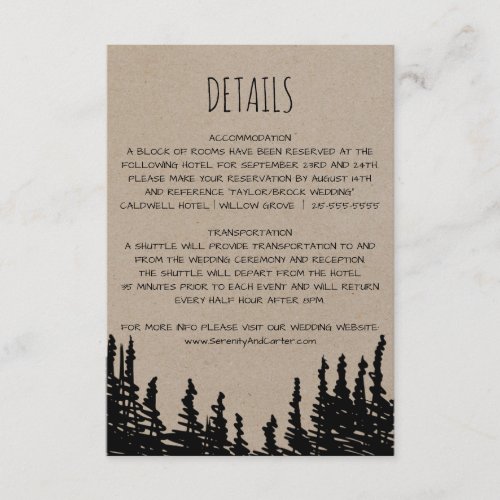 Rustic Woodsy Mountain Wedding Details Card