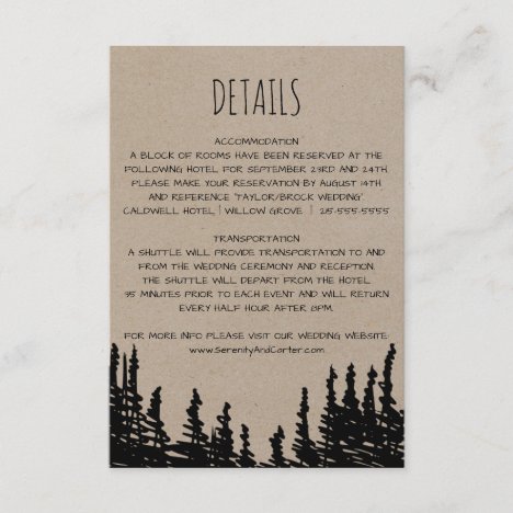 Rustic Woodsy Mountain Wedding Details Enclosure Card