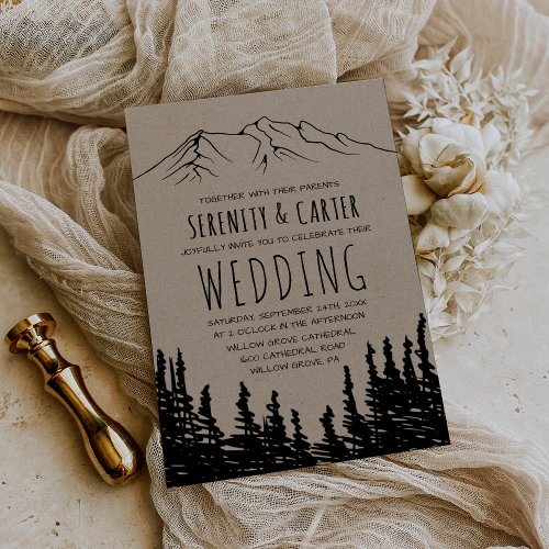Rustic Woodsy Mountain Wedding Invitation
