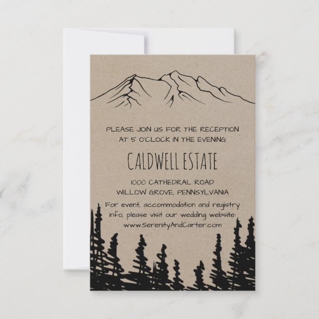 Rustic Woodsy Mountain Wedding Reception Card (Front)