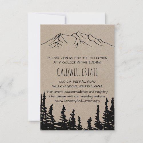 Rustic Woodsy Mountain Wedding Reception Card
