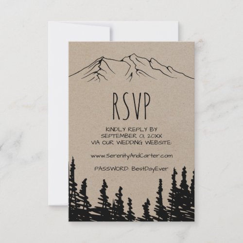 Rustic Woodsy Mountain Wedding Website RSVP Card