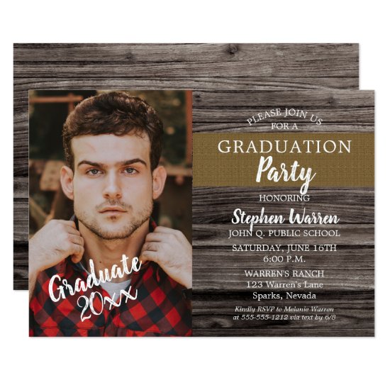 Rustic Woodsy Photo Graduation Party Invitation