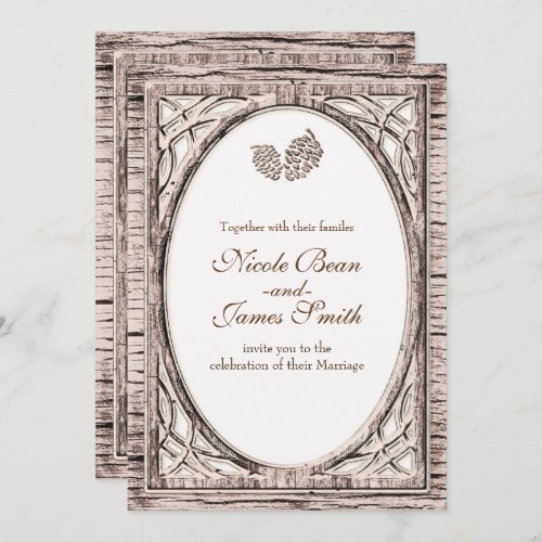 Rustic Woodsy Pine Cone White Wood Invitations