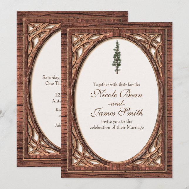 Rustic Woodsy Pine Tree Two Tone Wood Invitations (Front/Back)