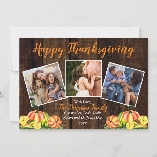 Rustic Woodsy Pumpkins Photo Happy Thanksgiving Holiday Card