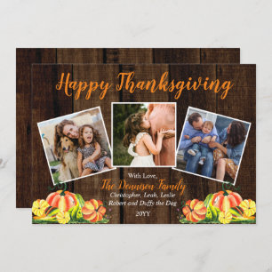 Rustic Woodsy Pumpkins Photo Happy Thanksgiving Holiday Card