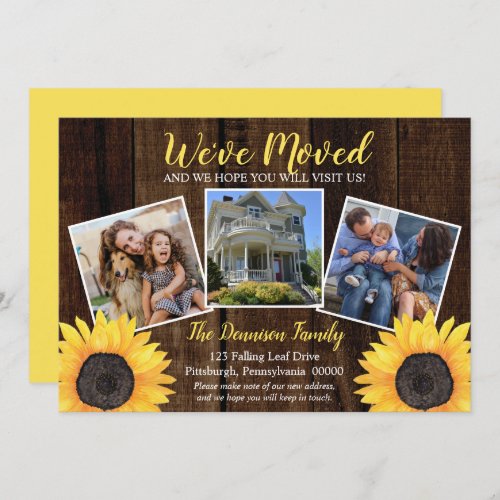 Rustic Woodsy Sunflower Weve Moved Moving Photo Announcement