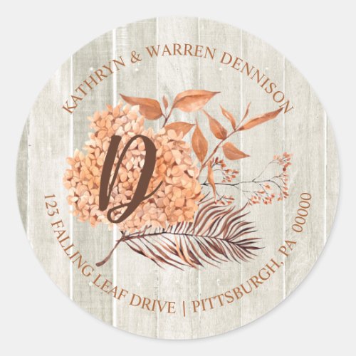 Rustic Woodsy Terracotta Hydrangea Return Address  Classic Round Sticker