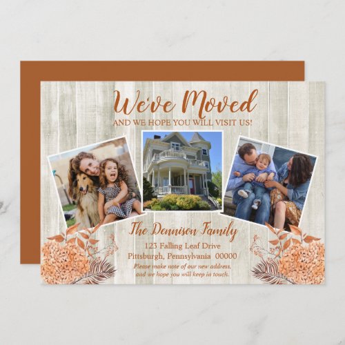 Rustic Woodsy Terracotta Weve Moved Moving Photo Announcement