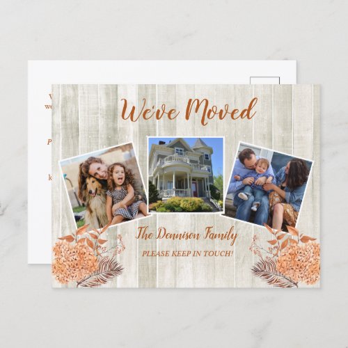 Rustic Woodsy Terracotta Weve Moved Moving Photo Announcement Postcard