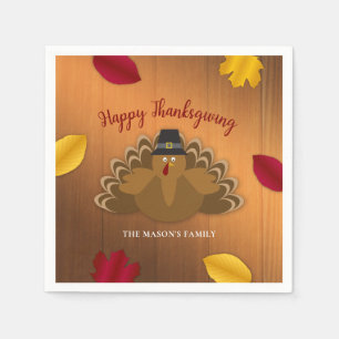 Rustic Woodsy Thanksgiving Turkey & Fall Leaves Napkins