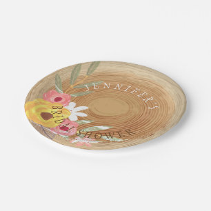 Rustic Woodsy Watercolor Floral Bridal Shower Paper Plates
