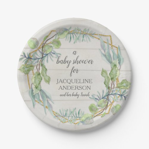 Rustic Woodsy Watercolor Leaf Greenery Baby Shower Paper Plates