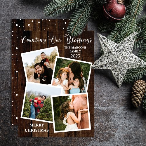Rustic Woodsy Wood Counting Our Blessings 4 Photo  Holiday Card