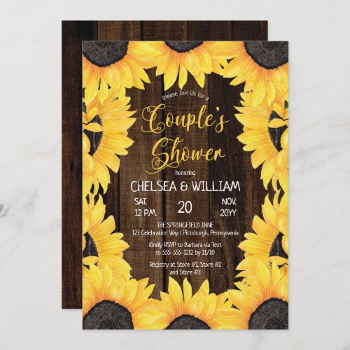 Rustic Woodsy Wood  Sunflowers Couples Shower Invitation