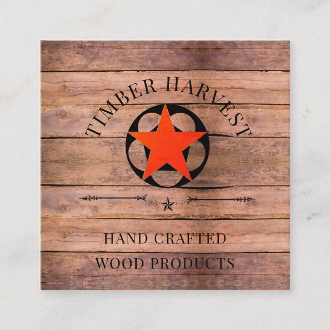 Rustic Woodworker Wood Square Business Card (Front)