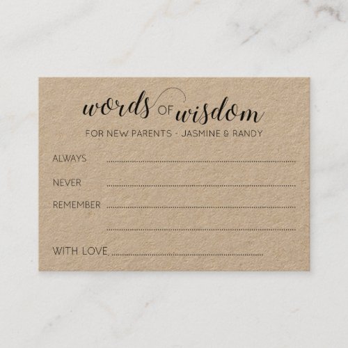 Rustic Words of Wisdom New Parents Advice Place Card