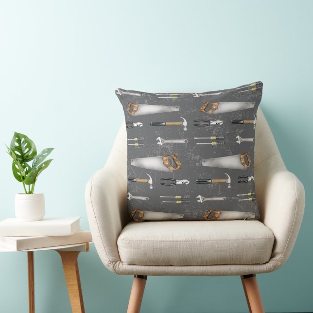 Rustic Workman Hand Tools Throw Pillow (Chair)
