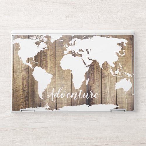 Rustic World Map Silhouette  Wood Planks HP Laptop Skin