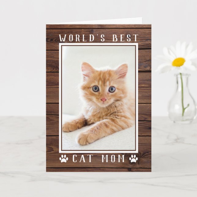 Rustic World's Best Cat Mom Mother's Day Photo Card (Small Plant)