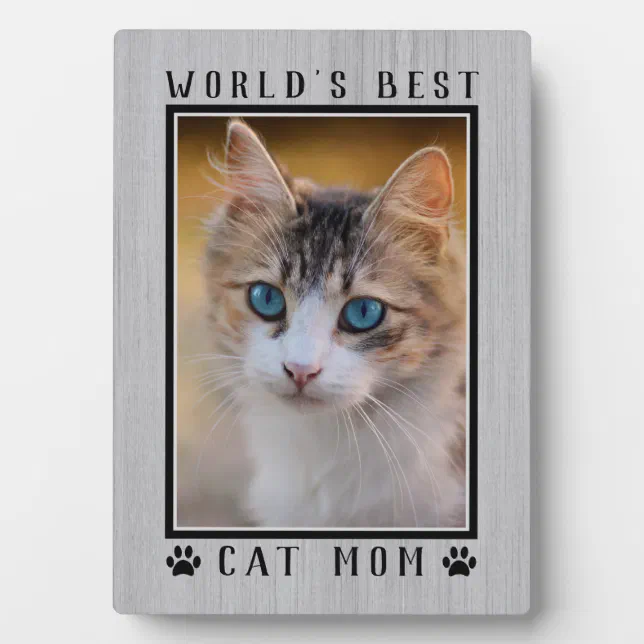 Rustic World's Best Cat Mom Paw Prints Pet Photo Plaque | Zazzle