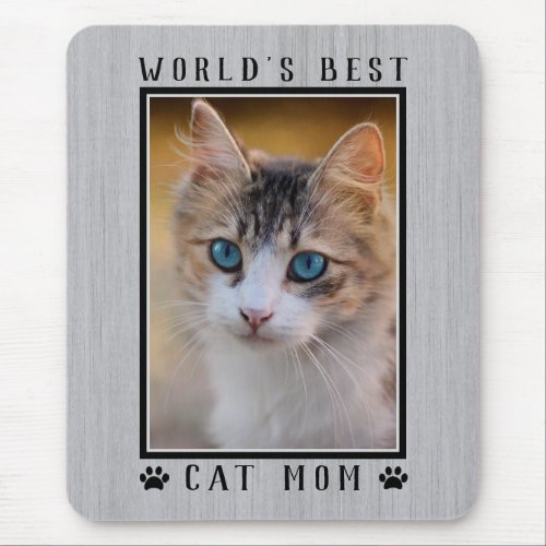 Rustic Worlds Best Cat Mom Paw Prints Photo Mouse Pad
