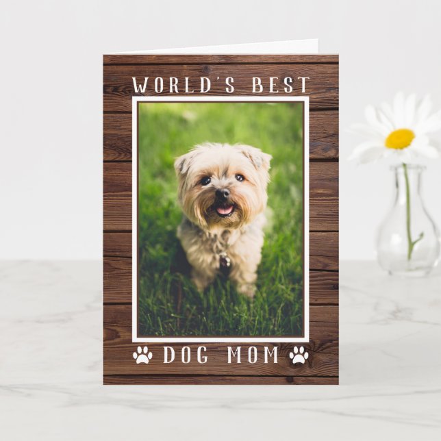 Rustic World's Best Dog Mom Mother's Day Photo Card (Small Plant)